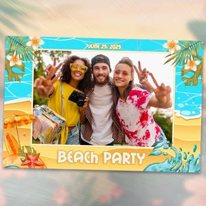 Modelo para cabine de fotos, Festa na Praia, Festa de Verão, Tema Praia, 10x15 cm, Sobreposições, Tropical