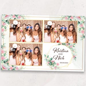 Modèle de cabine photo de mariage floral rose fard à joues | Superposition florale de photomaton d&#39;eucalyptus | Douche nuptiale | 4x6 | PNG, PSD Téléchargement instantané