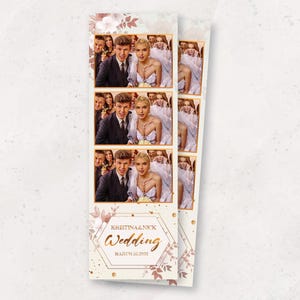 Rustic Rose Gold Wedding Photo Booth Template 2x6 | Elegant Floral Photostrip | Editable PSD Design for Romantic Weddings