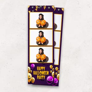 Halloween Photobooth Template | Spooky Party Photo Booth Overlay | 2x6 Strip | Orange and Purple Balloons | PNG PSD Instant Download
