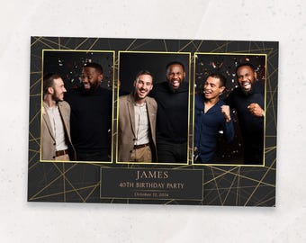 PhotoBooth Template | Birthday Photo Booth Template | Elegant Black & Gold Photo Booth Template | Luxury Party Overlay | 4x6 Mirror Template