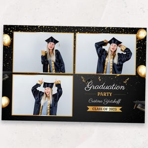 Graduation Photo Booth Template | Photobooth Template | Class of 2025 | Black and Gold Grad Party Overlay | Prom | 4x6