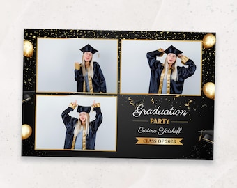 Graduation Photo Booth Template | Photobooth Template | Class of 2025 | Black and Gold Grad Party Overlay | Prom | 4x6