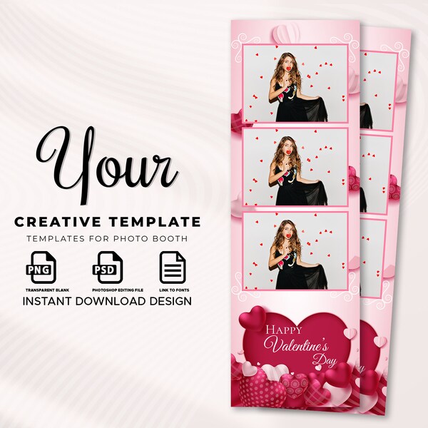 Hearts Valentine's Photo booth Template, Valentine's Day Photo Booth Template, Heart Photo Booth Template 2x6 strip