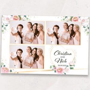 Modello per photo booth per matrimonio romantico e floreale / Elegante oro rosa 4x6 / Sovrapposizione per photo booth / Modello per photo booth per addio al nubilato