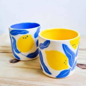 LEMON cup without yellow and green ceramic handle, handcrafted