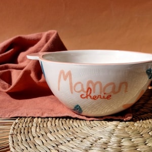 Customizable flowered ear bowl, large Breton style bowl in artisanal ceramic, decorated by hand.