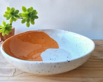 Black speckled Terracotta graphic salad bowl. Unique piece.