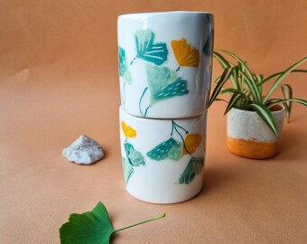 Ginkgo cup without orange and green ceramic handle, handcrafted