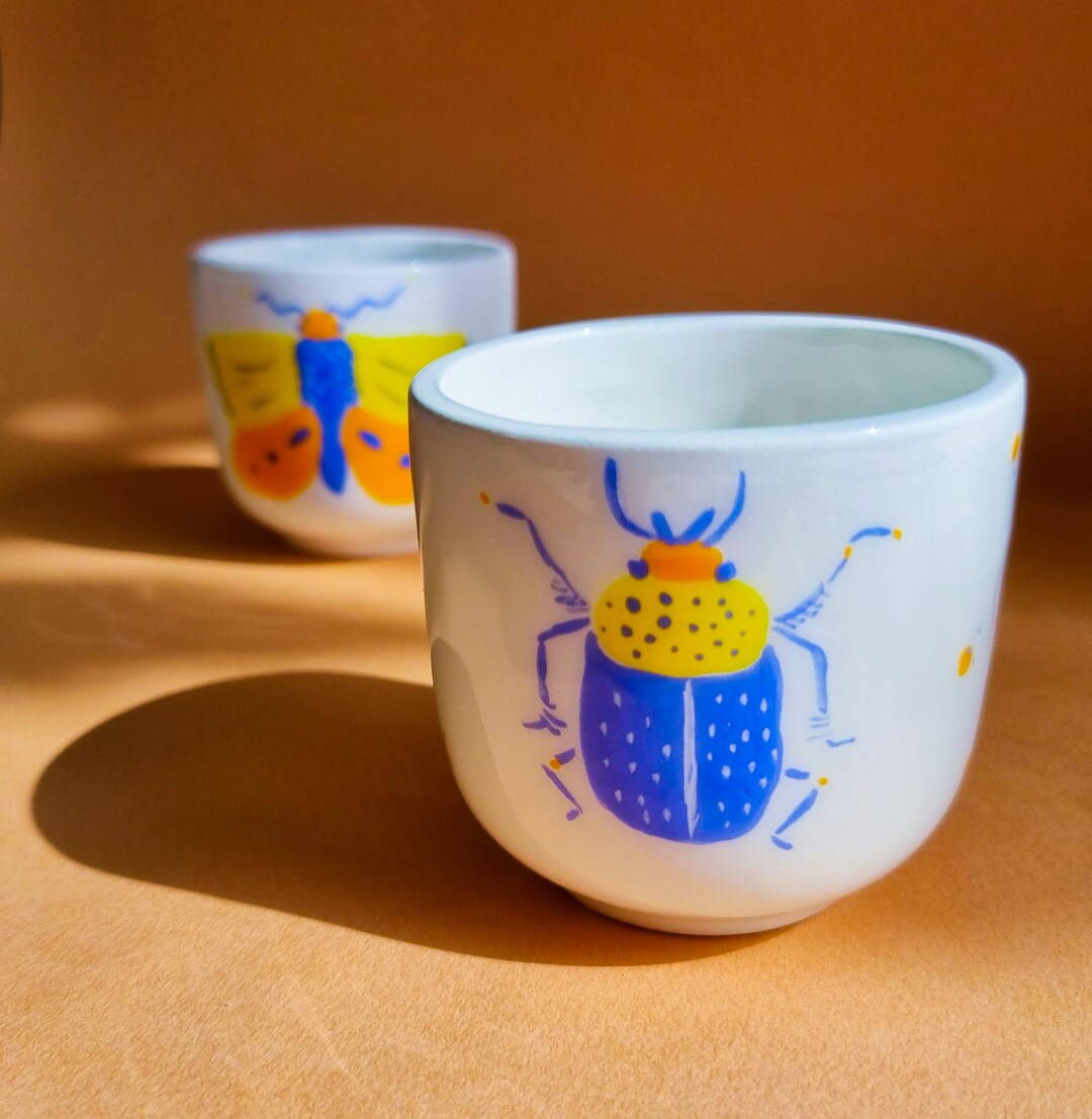 INSECTS Collection Ceramic Coffee Cups Butterfly and Beetle Etsy