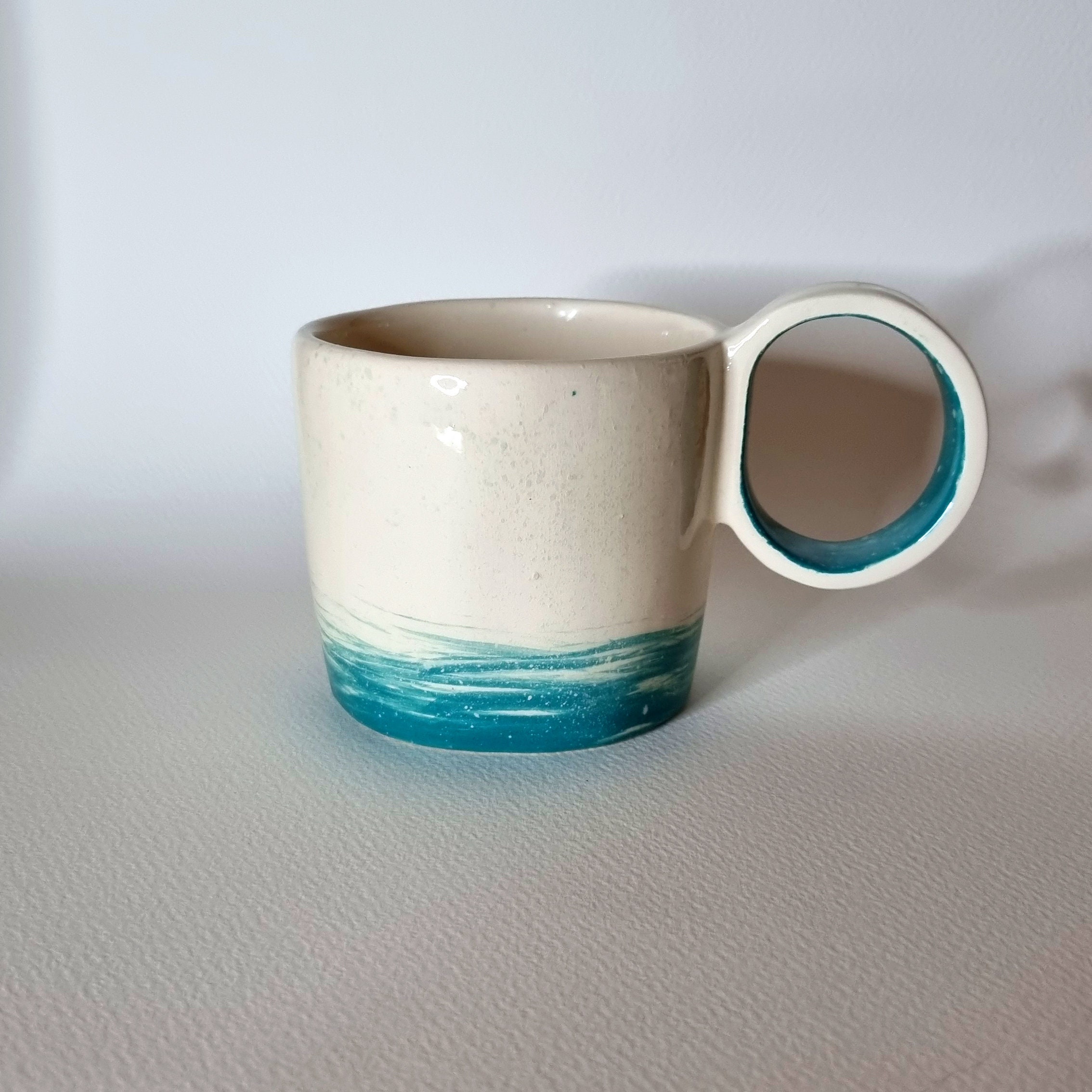 Tasse Céramique Graphique Turquoise, Grande Anse