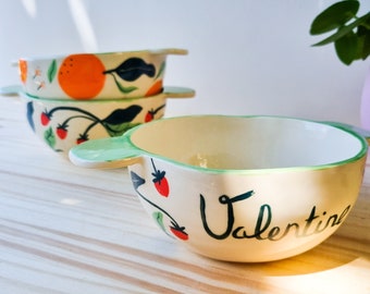 Customizable eared bowl, large Breton style bowl in artisanal ceramic, decorated by hand.