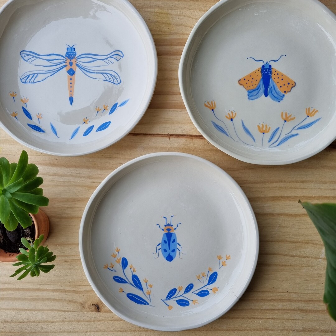 Ceramic Insect Plate Made to Order. Coral and Blue Colors Etsy
