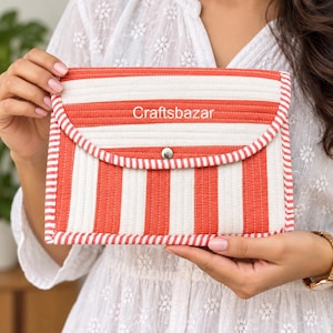 Vintage Style Quilted Fabric Wallet, Handmade Cotton Clutch Purse, Stripe Pattern Organizer, Boho Accessories
