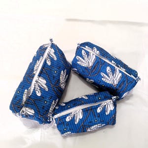 メイクアップバッグ3個セット、コットントイレタリーバッグ、トイレタリーバッグ、コスメバッグ、ブロックプリントバッグ - 100%コットン - 送料無料