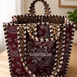 Brown Paisley Tote Bag, Handmade Fabric Handbag, Ethnic Print Shoulder Bag, Reusable Shopping Bag, Everyday Carry Tote image 1