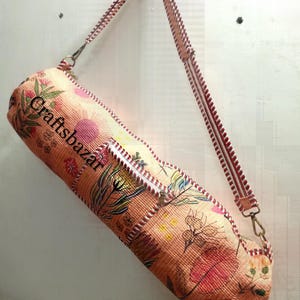 Floral Mahjong Mat Bag, Handmade Cotton Pilates Carrier, Boho Gym Bag with Adjustable Strap, Lightweight Fitness Tote, Gift for Yoga Lover
