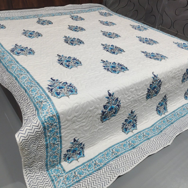 Indian Leaf Print Hand Block Print Quilt Modern Soft Cotton Quilt Machin Cotton Quilt Kantha Quilt Queen Antique Cotton Quilt shops Boho Quilting