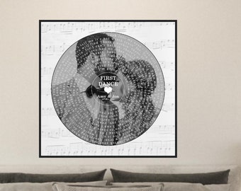 Personalised Square Vinyl Record Wedding Photo Any Song Lyric in a spiral, Wall Art Print - Our song - First Dance Wedding Song - favourite