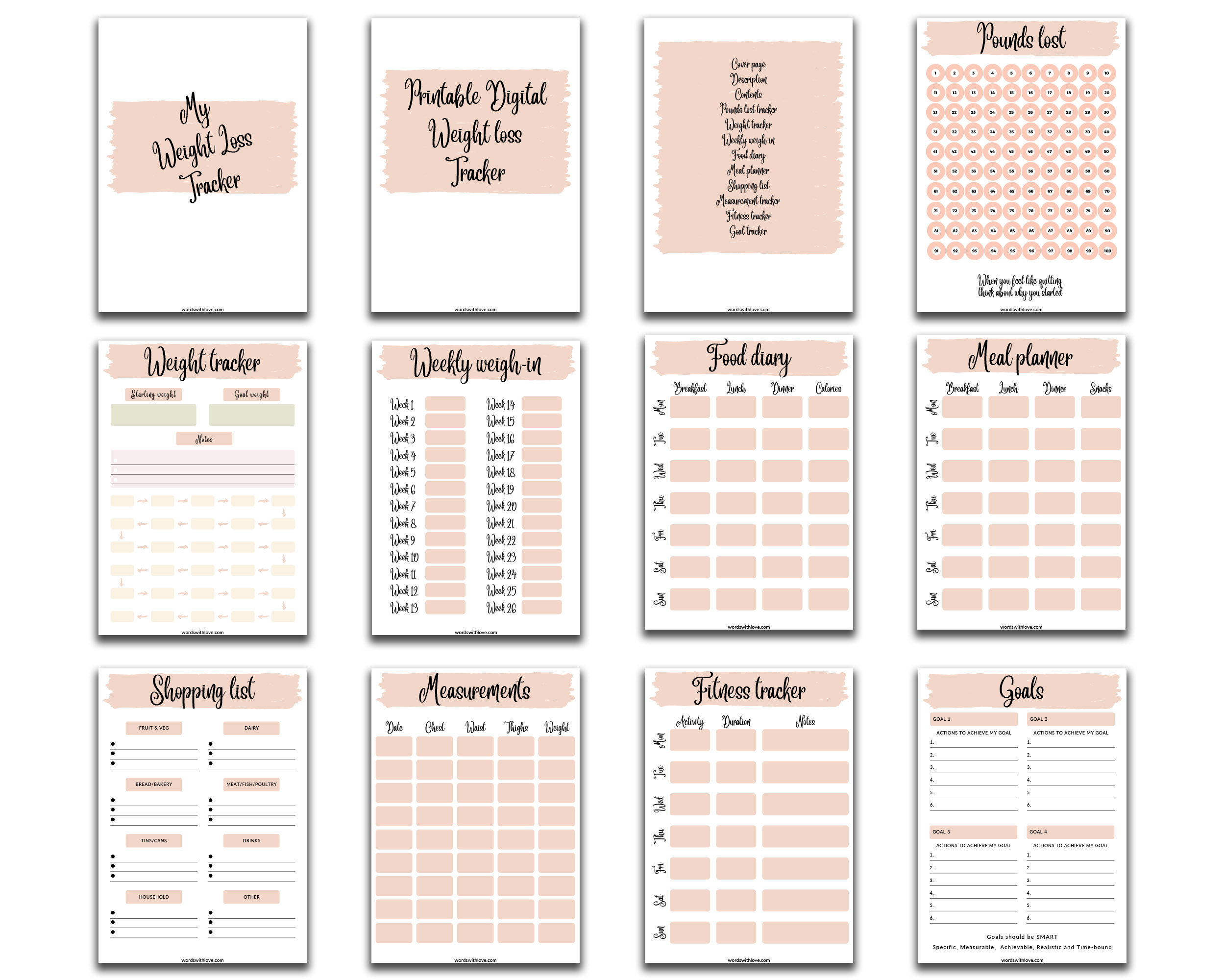 Weight Loss Tracker Journal for You to Print. Includes 9