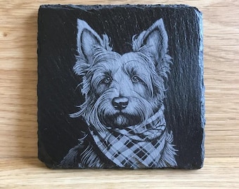 Personalised Engraved Pet Photo Slate Coaster – Custom Pet Portrait Gift for Dog & Cat Lovers, Memorial Keepsake, Homeware