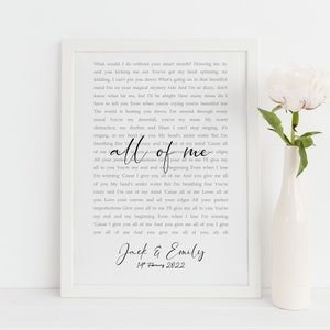 Testo della canzone arte murale, Testo della canzone di nozze incorniciato, Primo fotogramma del testo della danza, Testo della canzone personalizzato, Arte lirica, Regalo del 1 ° anniversario / qualsiasi canzone
