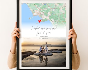 Personalized Map & Photo Print: Custom Anniversary, Wedding, Engagement Gift