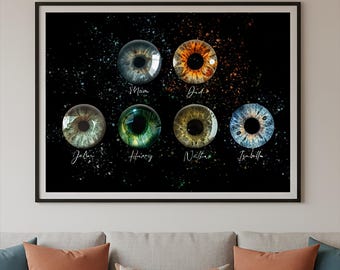 Custom Family Eye Iris Digital Print, personalized optometrist eye photo, ophthalmologist office wall print, custom eye portrait 6 eyes
