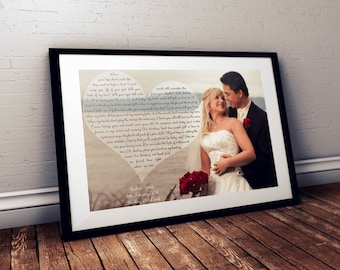 Personalized Wedding Song Lyrics Print with Photo | Custom First Dance Vows Art | Unique Anniversary Gift for Couples, Framed Wall Decor