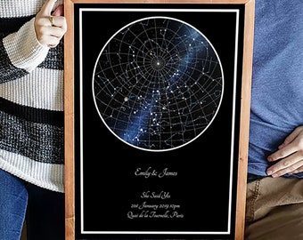 Star Map Print/Canvas Custom, Star Chart Poster, Astronomy Gifts Galaxy Art Print, Constellation Map Where We Met Night Sky Print