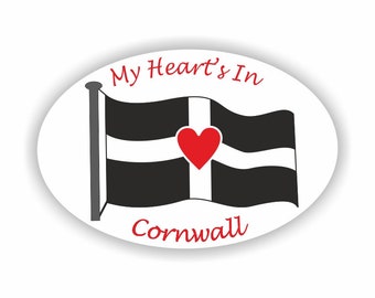 My Hearts In Cornwall Oval Sticker Kernow Cornwall Cornish Piran Flag Car Van Campervan Sticker Decal