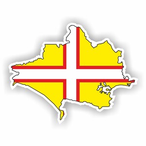 May include: A yellow map of the Isle of Wight with a red and white cross superimposed on it.