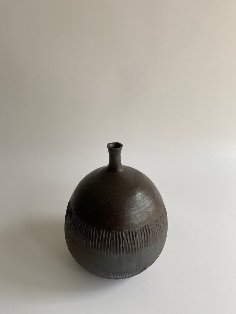 Large Iron Black Ceramic Bottle Vase Etsy
