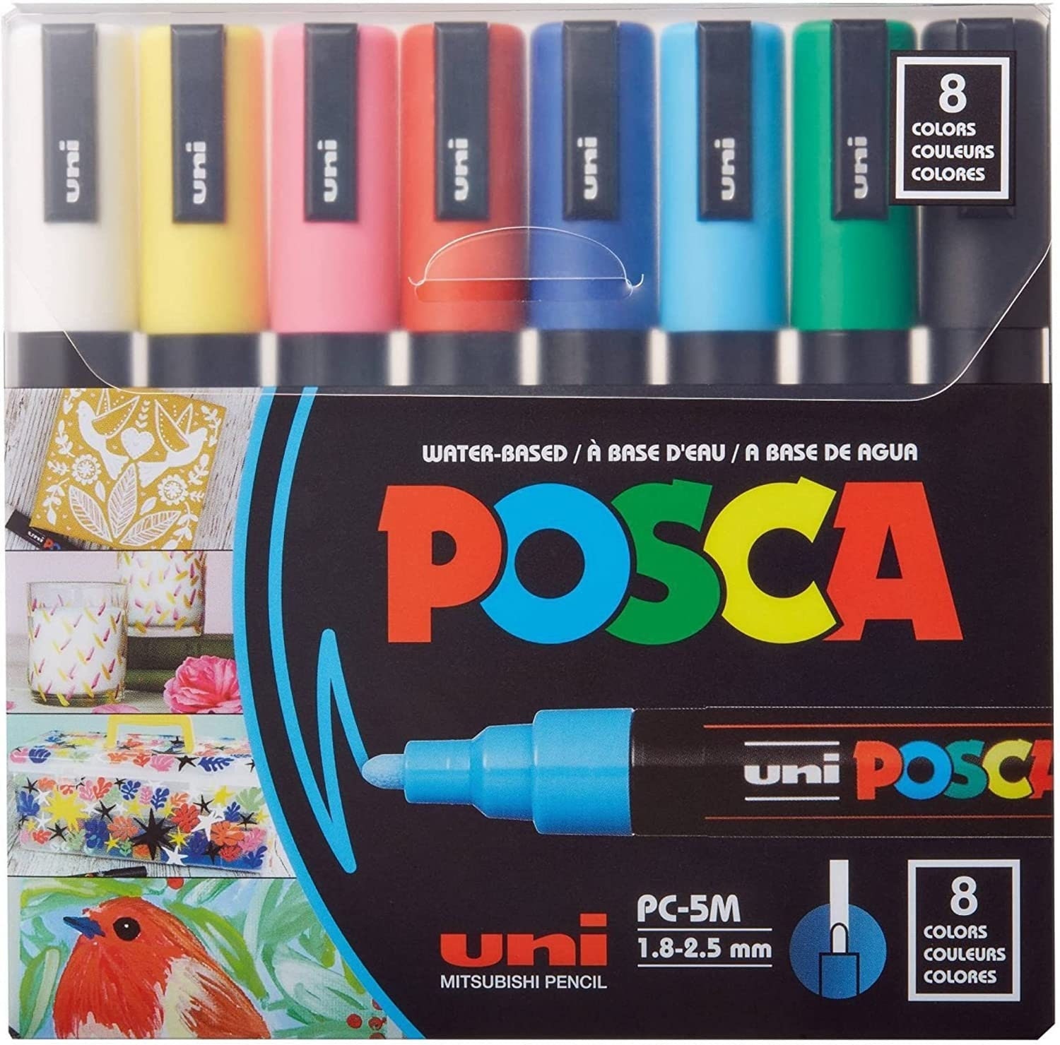 Posca PC-5M Medium Basic Paint Pen Set of 8 Pens for Art, Craft, Fabric,  Home Decor, Street Art, Skateboards, Surfboards set PXPC5M8SET 