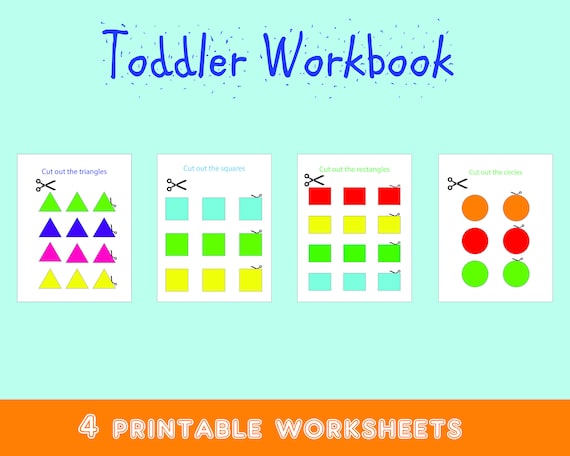 TODDLER WORKBOOK Cut Out the Shapes With Scissors 4 Printable  Worksheets,preschool Learning, Kids Activities, Tracing, 2-6 Year Old 