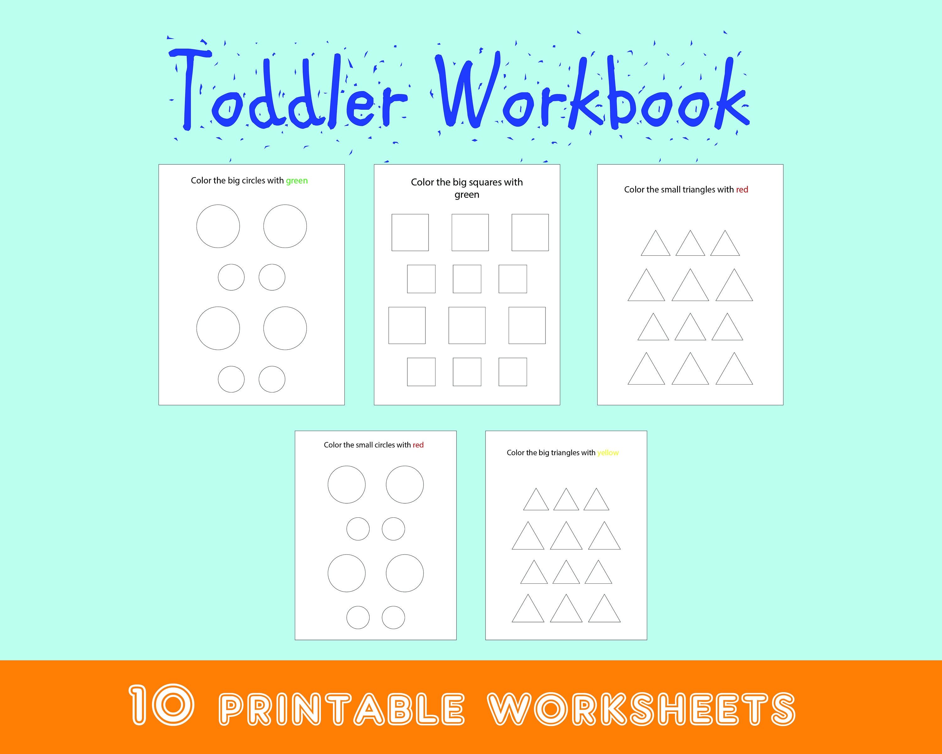 TODDLER WORKBOOK 10 Printable Worksheets,preschool Learning, Kids