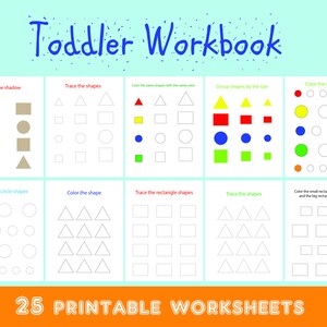 Puede incluir: Un conjunto de 25 hojas de trabajo imprimibles para que los niños pequeños practiquen el trazado de formas, el coloreado de formas y la coincidencia de sombras. Las hojas de trabajo presentan varias formas, incluidos círculos, cuadrados, triángulos y rectángulos.