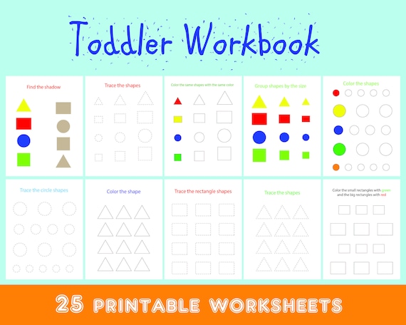 toddler workbook 25 printable worksheetspreschool learning etsy