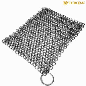 Cast Iron Cleaner Brush with Heavy Duty Handle, 3mm Soldered Fine Chain  Mail Scrubber Brush - Small Ring Chainmail Pan Pot Scrubber Metal Scrub  Brush