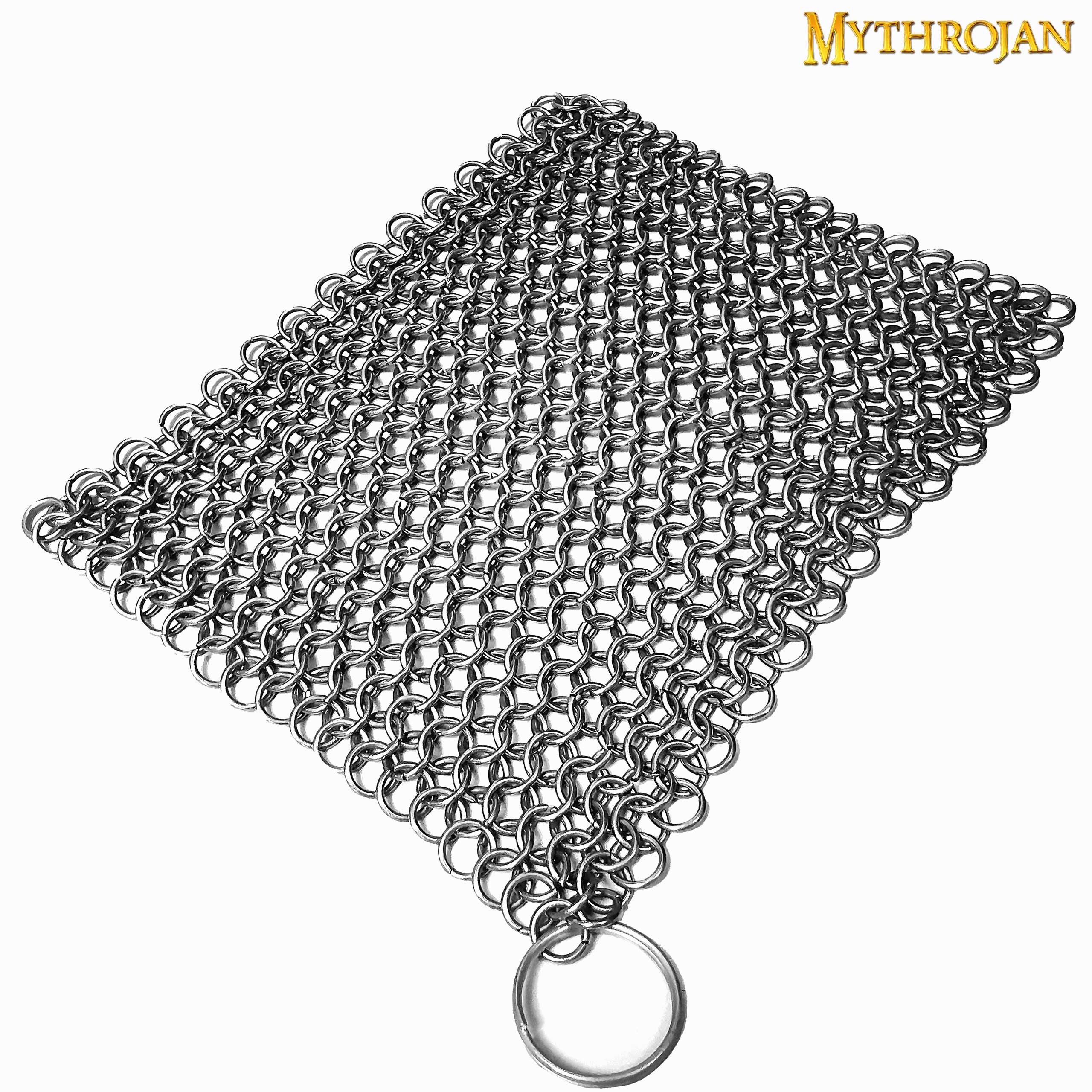 Cast Iron Cleaner Brush With Handle, Soldered Fine Chainmail