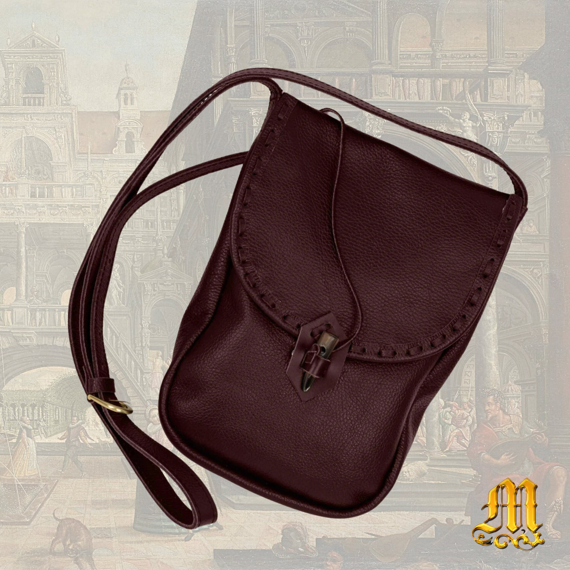 Medieval Leather Drawstring Pouch - Dice Bag with Lion Head Design