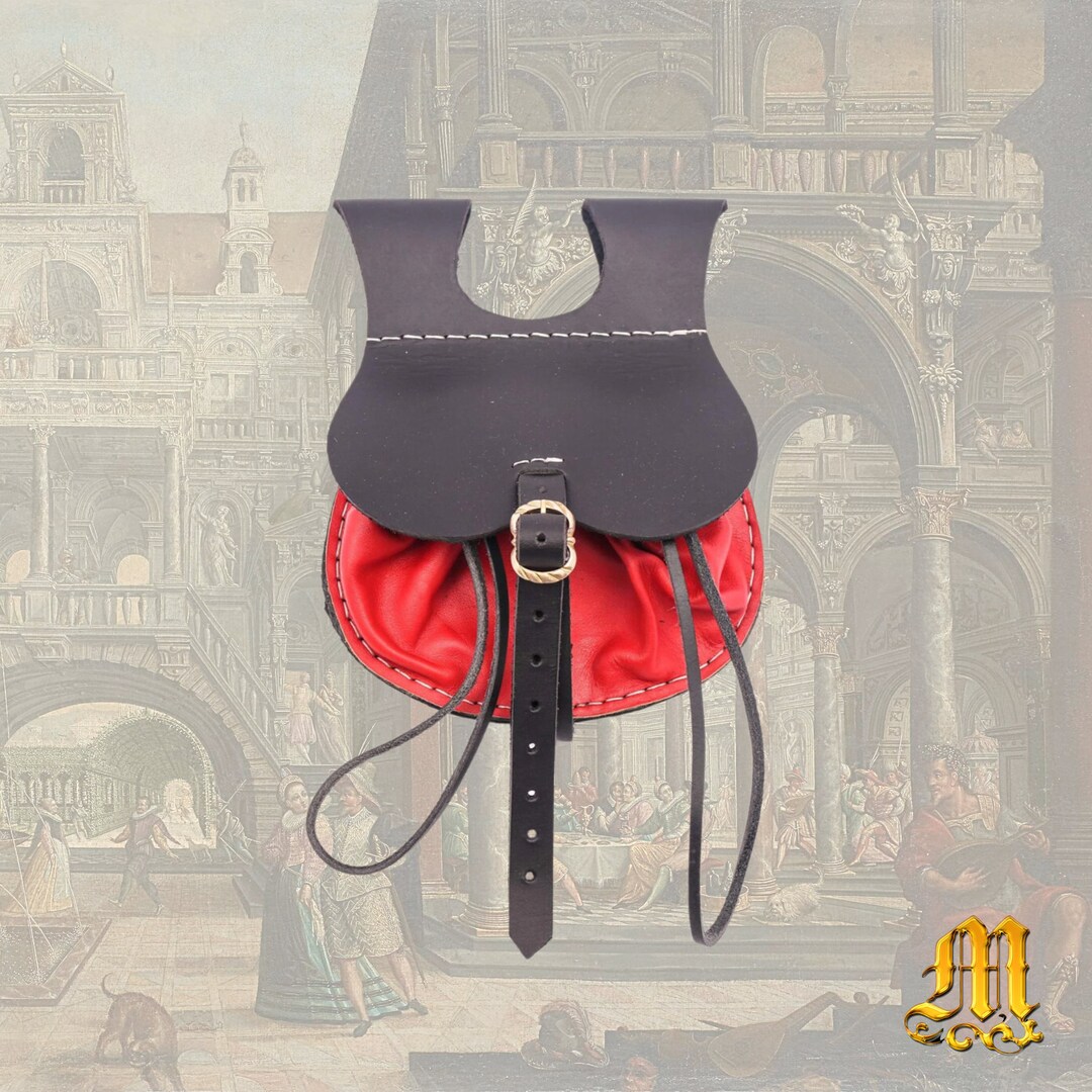 Renaissance Belt Bag Medieval Leather Pouch Red & Black Etsy