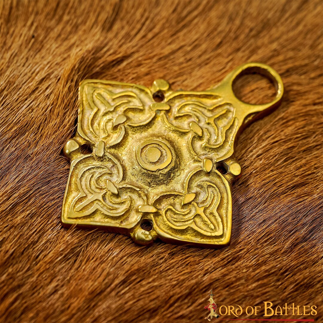 Viking Brass Brooch Decorative Floral Design Knotwork Pair Clasp for