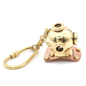 Nautical Brass Diving Helmet Keychain Navy Scuba Diving Vintage Handmade Keyring Scuba Diver Gift