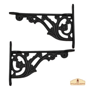 Cast Iron Shelf Bracket Pair - Victorian Decorative Black Shelf Brackets Gothic Shelves Support - Antique Style