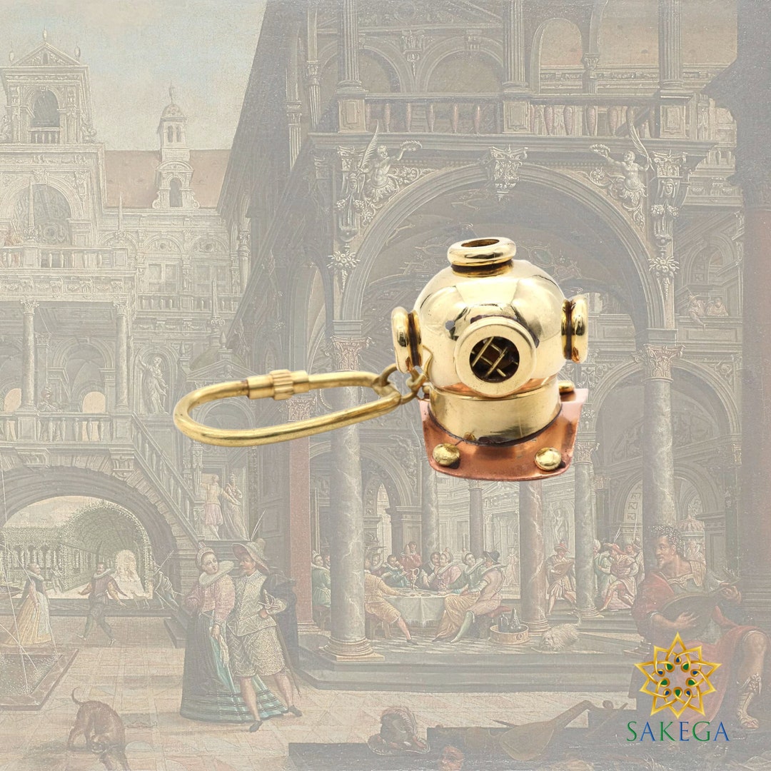 Nautical Brass Diving Helmet Keychain Navy Scuba Diving Etsy