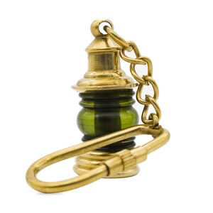 Brass Lantern Keychain, Nautical Miniature Green Ship Lantern Key Chain Holder Lamp Charm Keyring Jewelry Gift