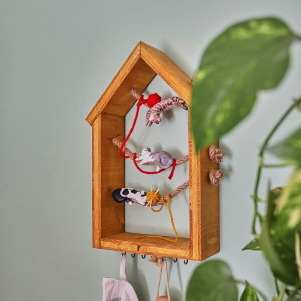 Porte-clés mural chat personnalisable\ Image avec crochets\ Maison pour animaux de compagnie