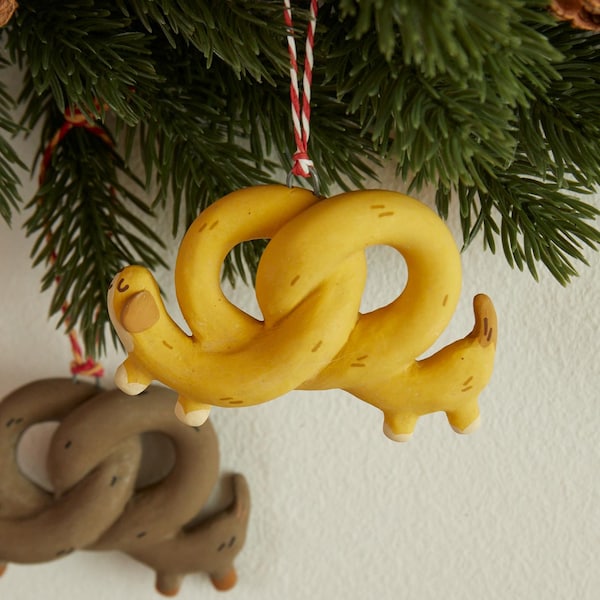 Dachshund Pretzel Christmas Ornament – Hand-painted eco-resin ornament - original gift idea for dog lovers.