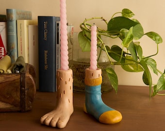 Pair of Foot Candle Holders \ Set of two eco resin candlesticks \ Decorative Sculpture Handmade